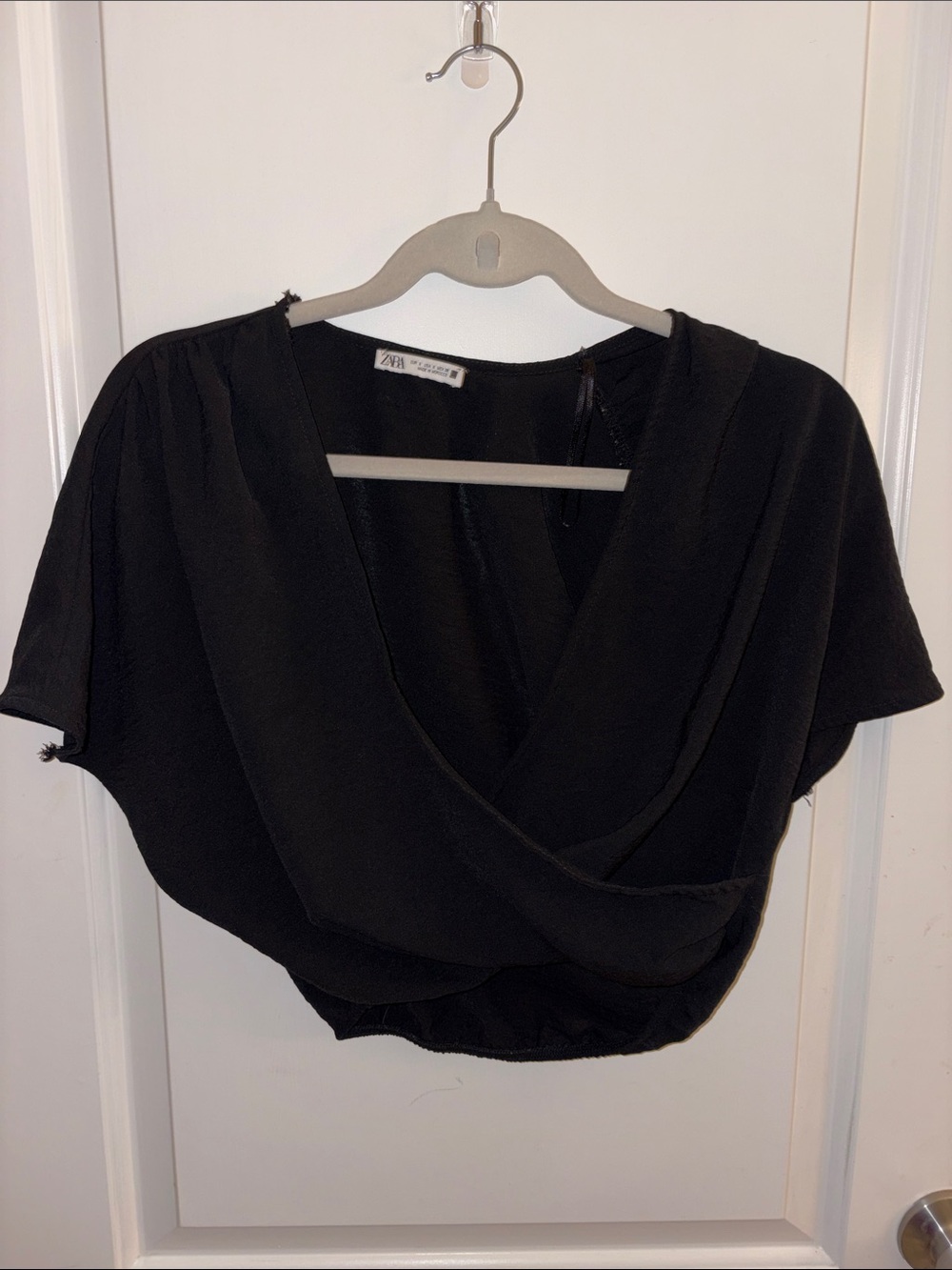 Zara Black Draped Crop V-Neck Top